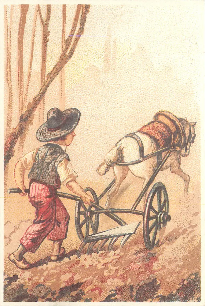 Criança com cavalo e arado — cena de trabalho rural — Captain Nemo Editions, CP 10-03 - Frente