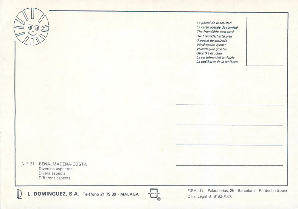 Benalmádena - Puerto Deportivo — L. Dominguez, S.A. N° 31 - Rückseite