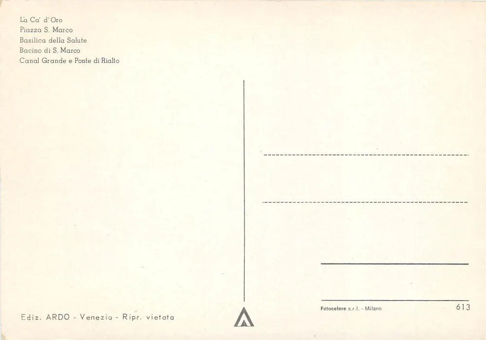 Vénétie — Vue nocturne — Ediz. ARDO - Venezia - Ripr. vietata - Verso