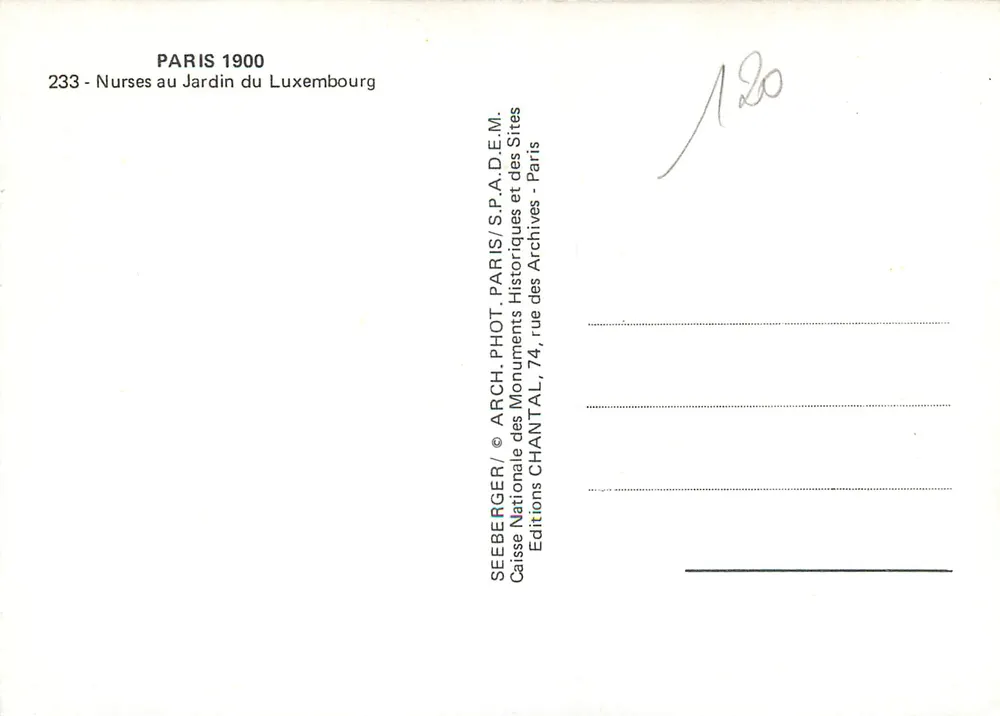 Enfermeiras no Jardim do Luxemburgo — Paris 1900 — Éditions SEEBERGER - Verso
