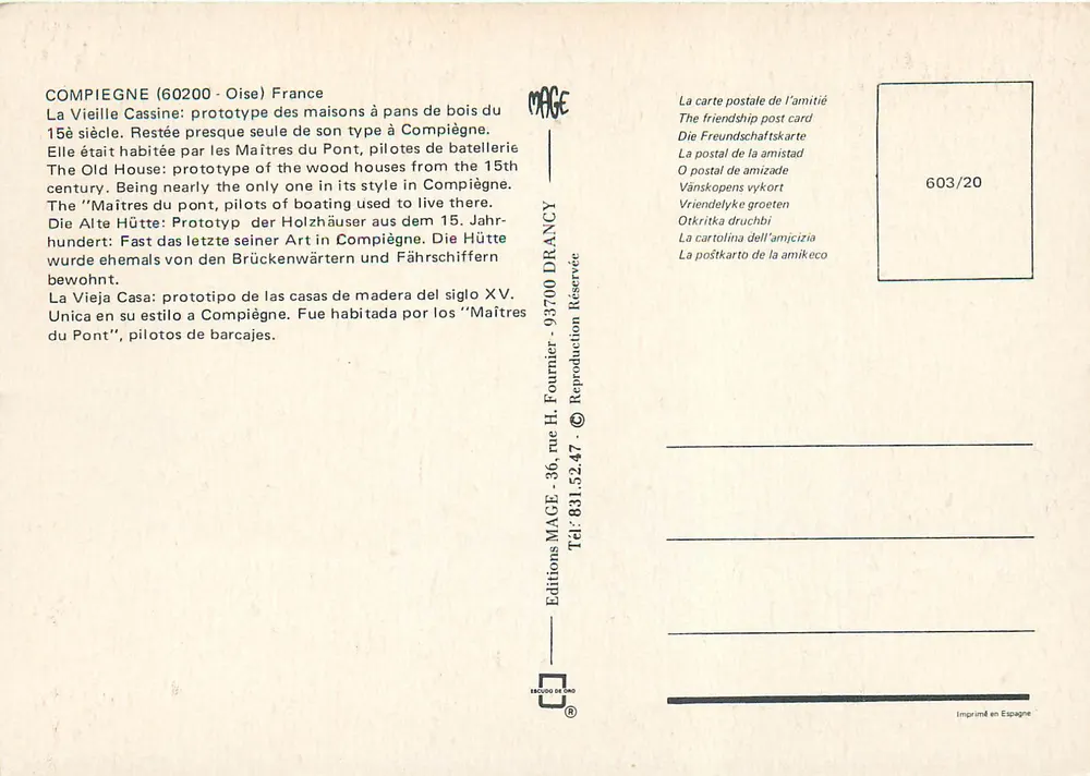 O Velho Compiègne — casa de madeira — Edições MAGE, n° 603/20 - Verso