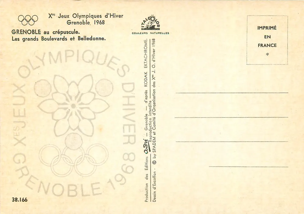 Grenoble - Olympische Stadt 1968 — Verlag SPADÉM, n° 38.166 - Rückseite