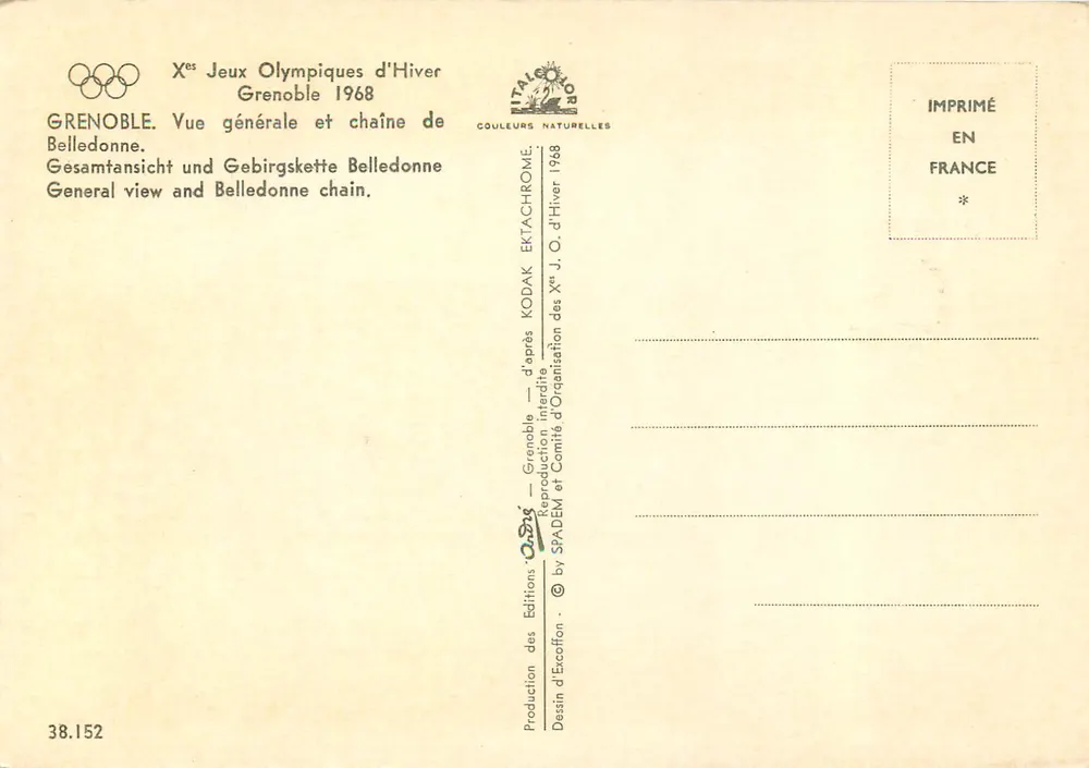 Grenoble — Xes Jeux Olympiques d'Hiver 1968 — Éditions d'Excoffon - Verso