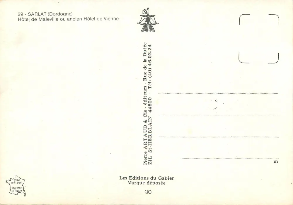 Sarlat (Dordogne) — Hôtel de Maleville ou ancien Hôtel de Vienne — Pierre Artaud & Cie, éditeurs - Verso