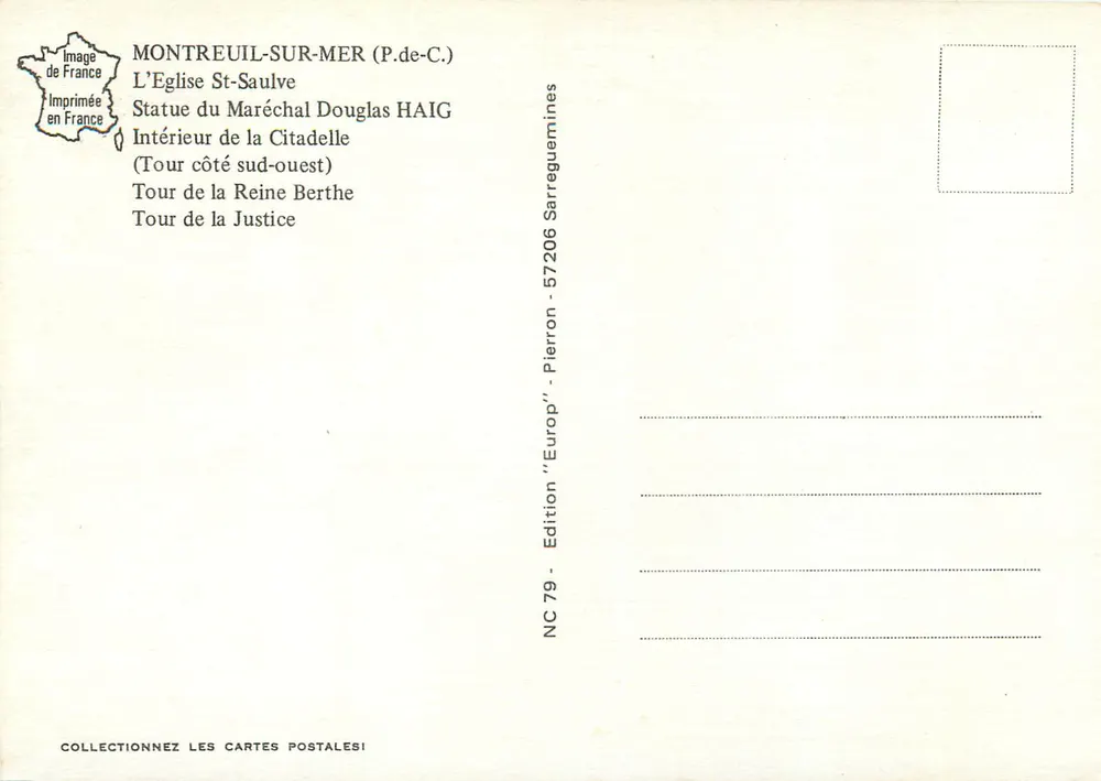 Montreuil-sur-Mer — Panoramablick auf die Denkmäler — Edition 'Europ' NC 79 - Rückseite