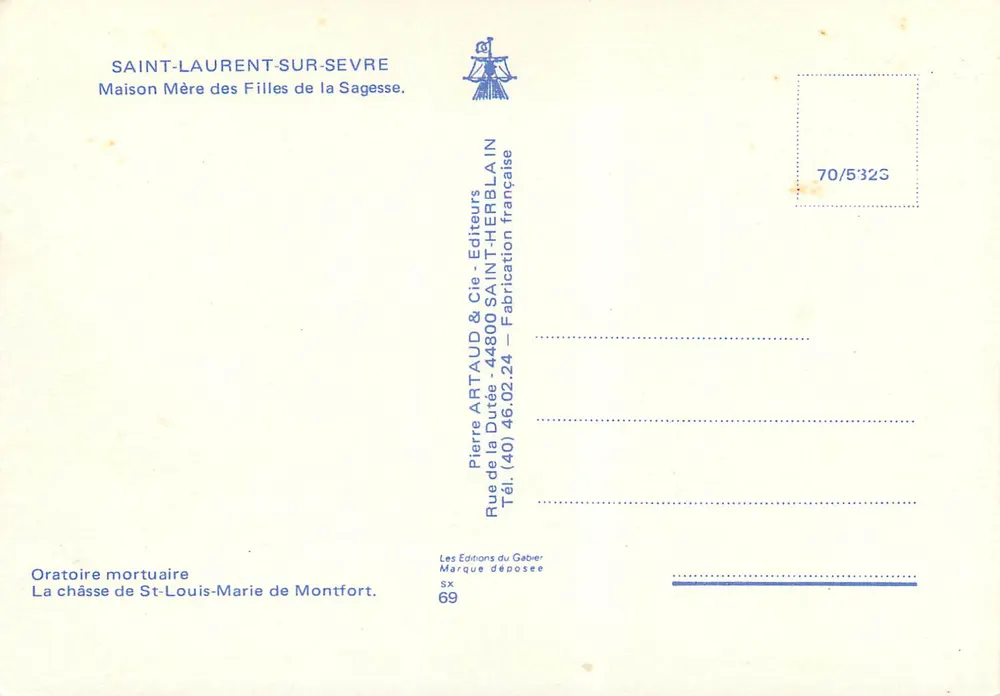 La châsse de Saint-Louis-Marie de Montfort — Oratoire mortuaire — Éditions Pierre Artaud & Cie - Verso