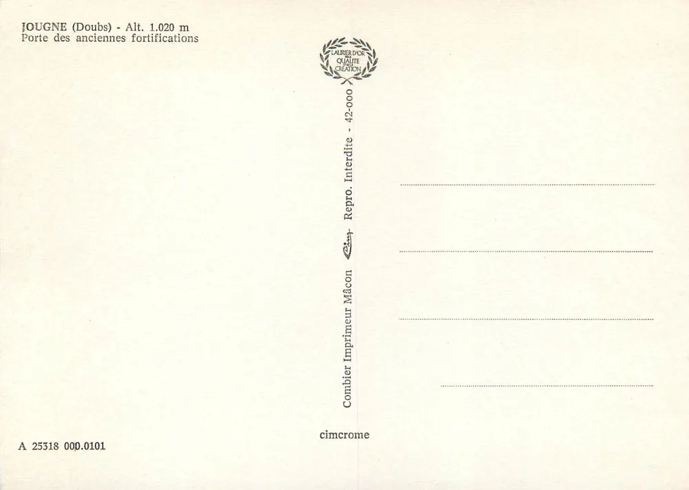 Jougne (Doubs) — Tor der alten Befestigungen — Repro. Interpro, Drucker Combier, Mâcon - Rückseite