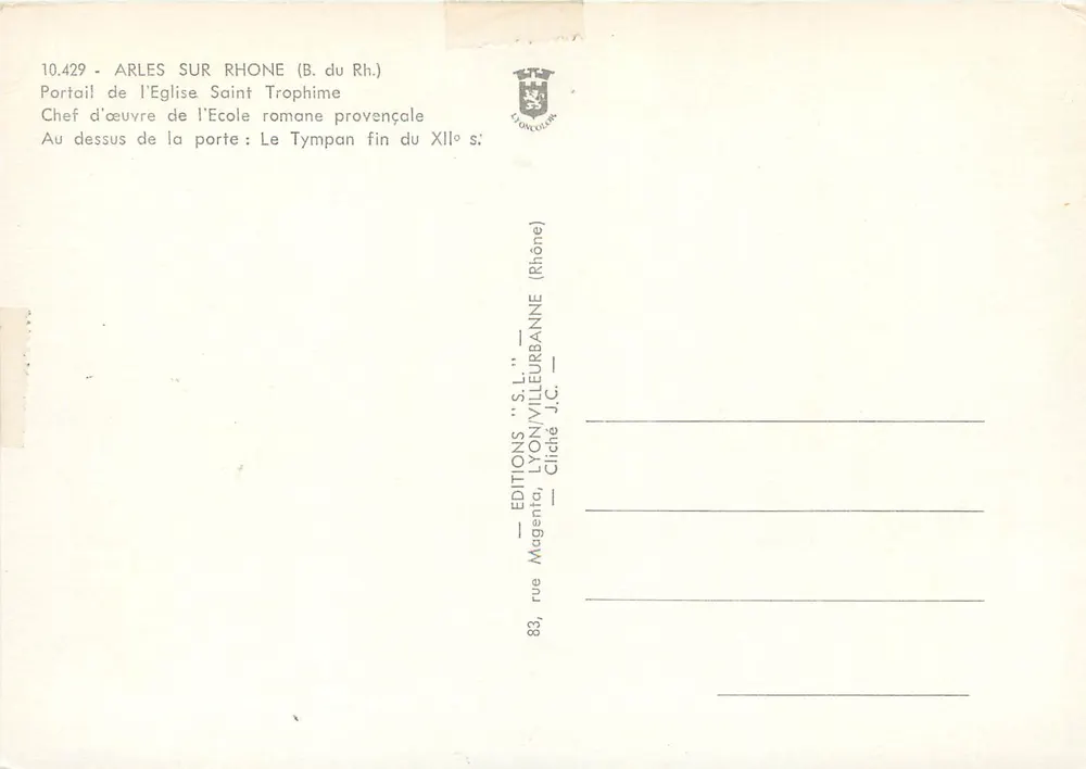 Portal der Kirche Saint-Trophime — Arles-sur-Rhône — Éditions S.L. Lyon/Villeurbanne - Rückseite