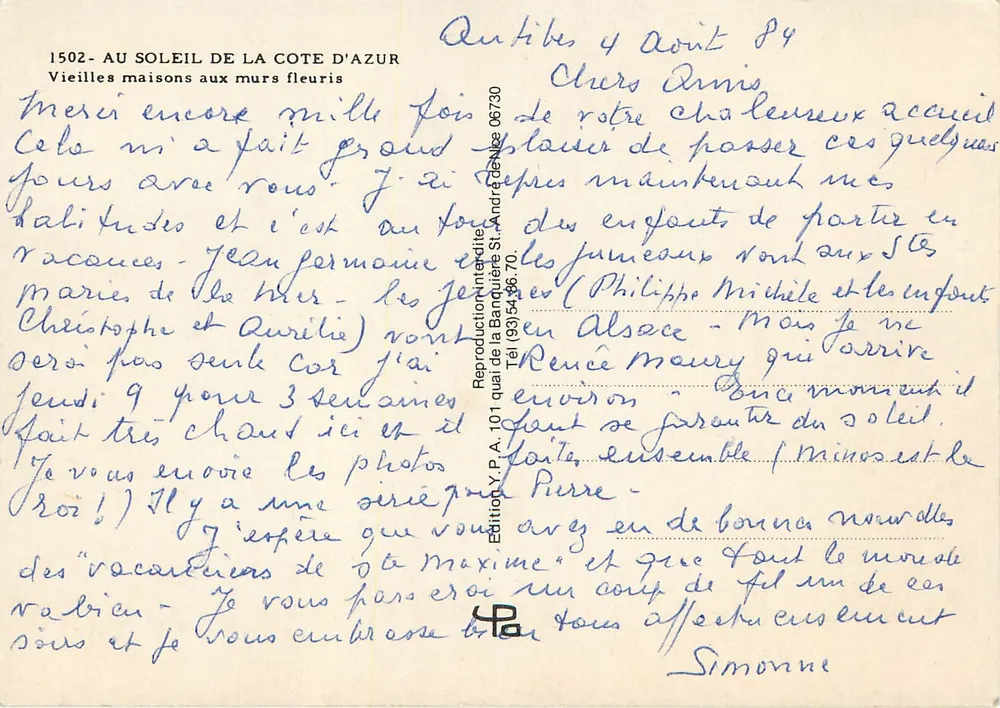 Alte Häuser mit blühenden Wänden — Im Sonnenlicht der Côte d'Azur — Edition Y.P.A. n°101 - Rückseite