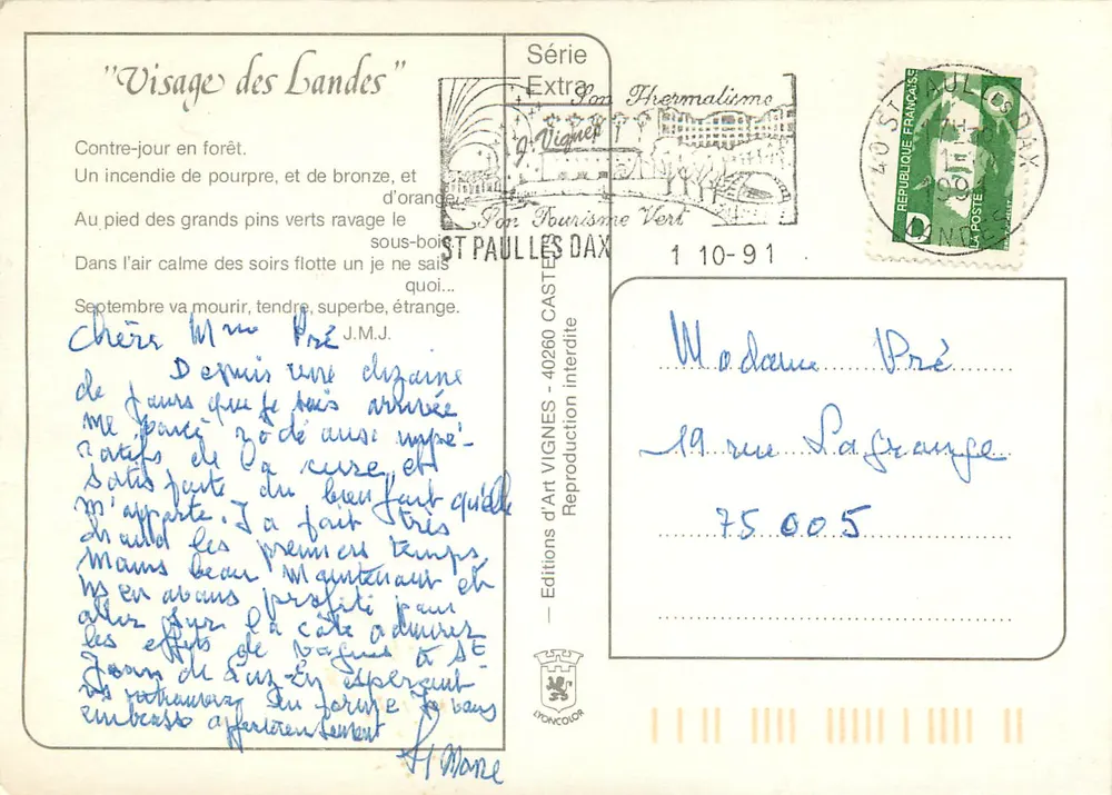 Floresta de Landes — Rosto das Landes — G. Vignes - Verso