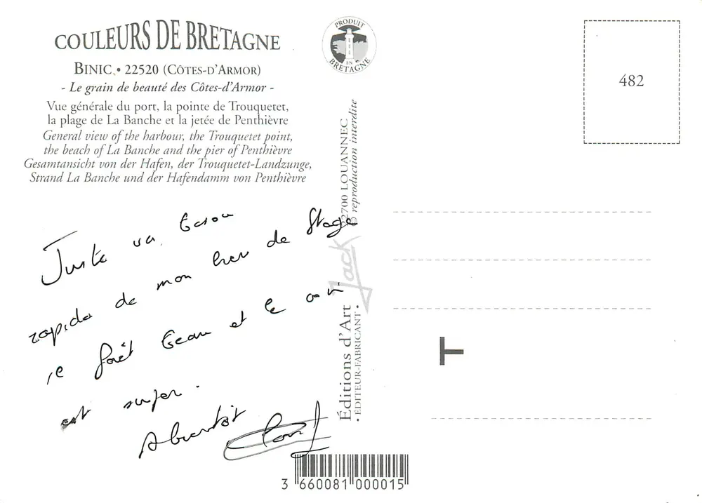 Binic — O sinal de beleza das Costas da Armorique — Edições de Arte Louannec, n° 482 - Verso