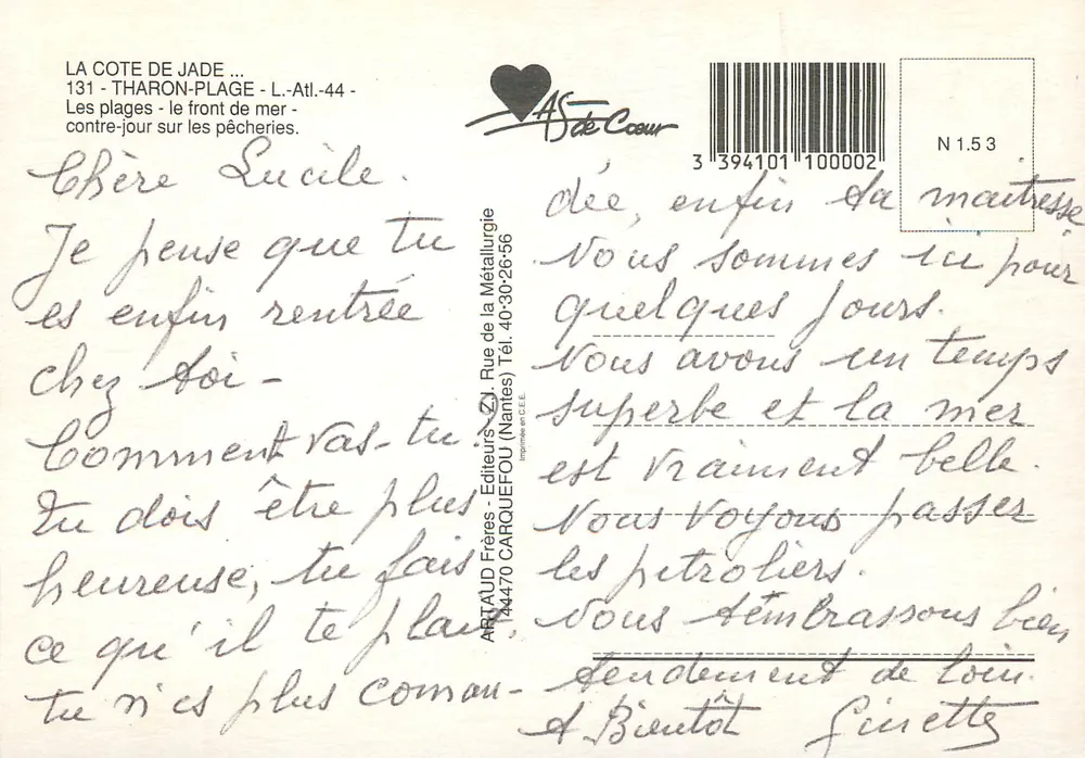 Tharon-Plage — Costa da Jóia — Art Aud Frères, N.1.53 - Verso