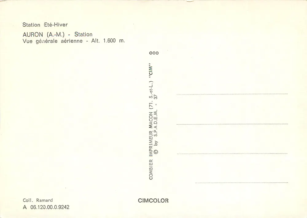 Auron (A.-M.) — Allgemeine Luftansicht — Drucker Combier, Serie CIMCOLOR - Rückseite