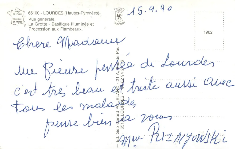 LOURDES — 전체적인 풍경, 동굴, 밤에 조명된 바실리크 — 에디션 라이옹컬러 - 뒷면