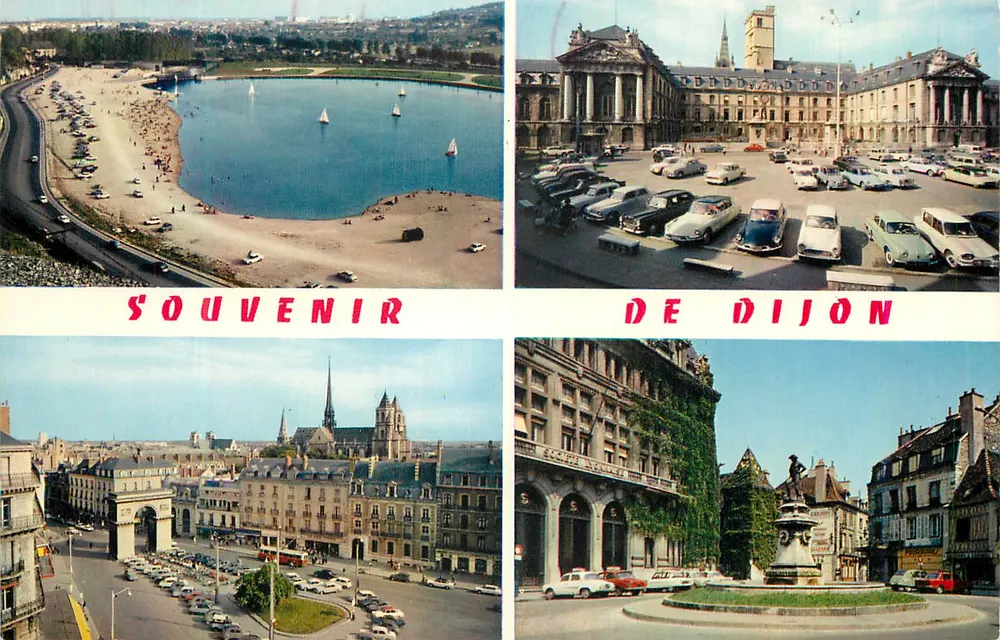 Dijon — Lago da Ilha, Palácio Ducal, Vista geral, Praça da República — Lembrança de Dijon, editor Mexichrome - Frente