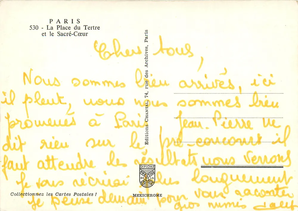 Paris - La Place du Tertre et le Sacré-Cœur — Éditions Chantal, Paris, n° 530 - Verso