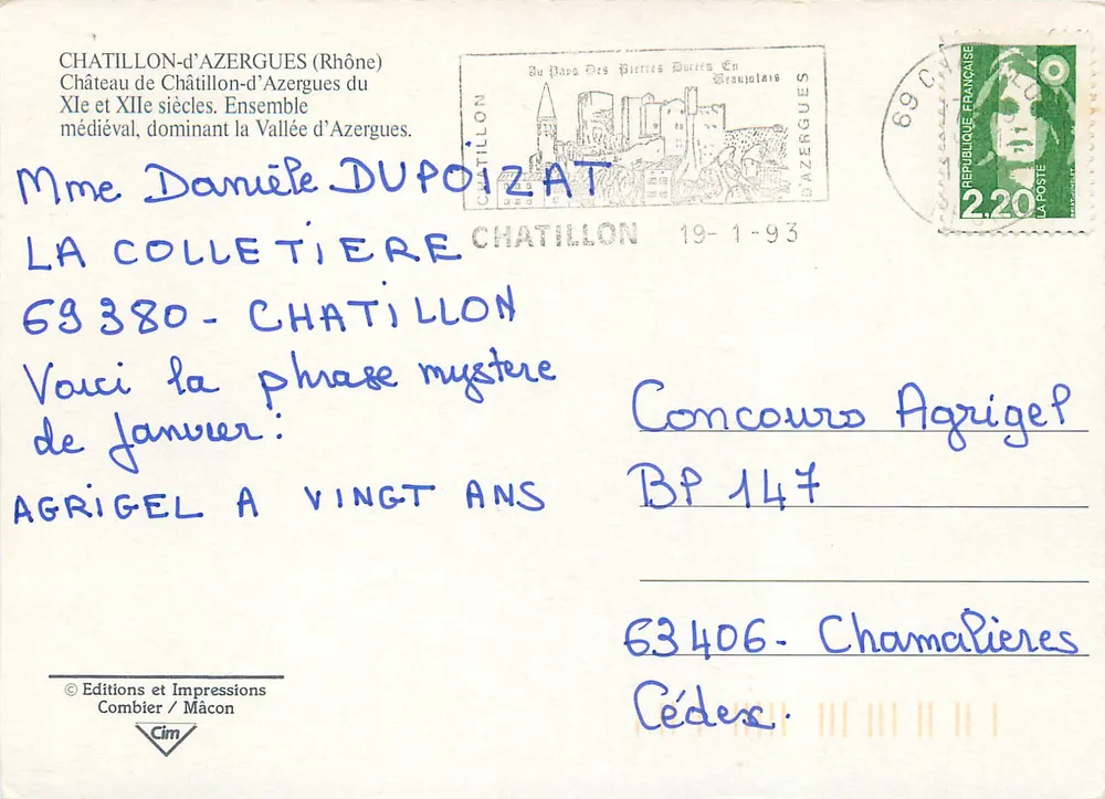 Schloss Châtillon-d'Azergues — Mittelalterliches Ensemble über der Talsohle von Azergues — Éditions et Impressions Combier / Mâcon - Rückseite