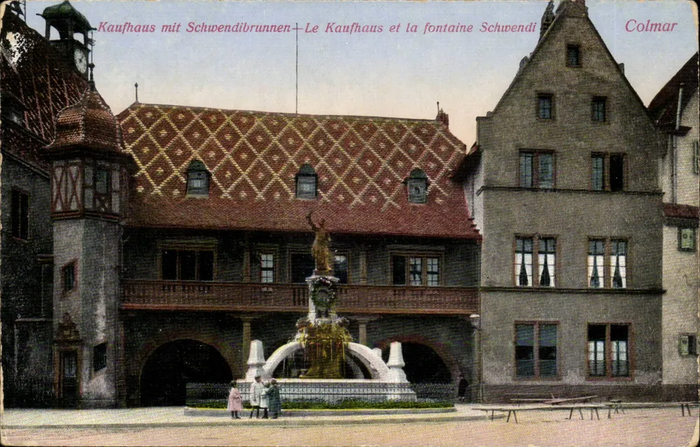 Colmar — O Kaufhaus e a fonte Schwendibrunnen — Kunstverlag J. Röllt, Strasbourg - Frente