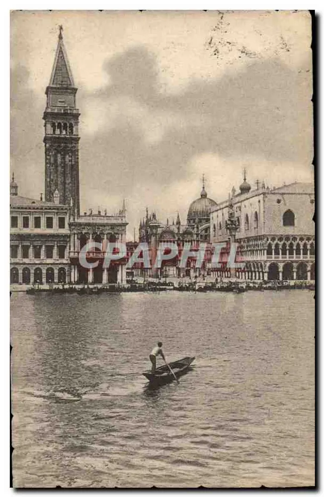 Venise — Piazza San Marco avec gondoleur — Cartolina Postale Italiana - Recto