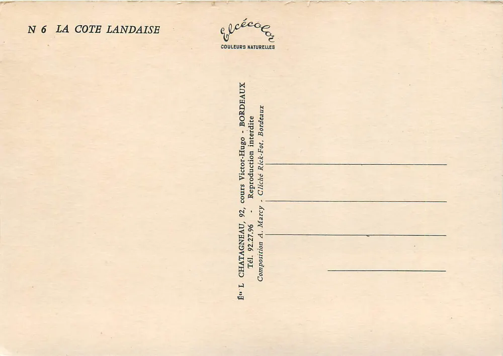 A Costa Landaise — carta postal ilustrada — Élécoleur - Verso