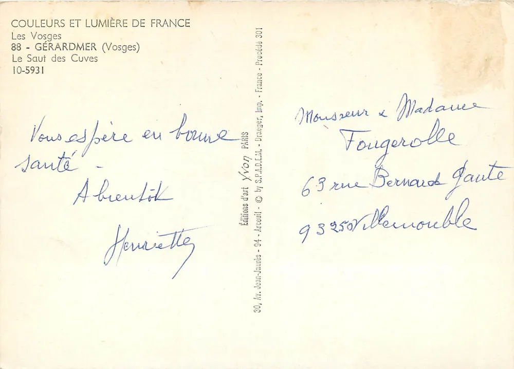 The Vosges — Le Saut des Cuves — Éditions d'Art Yvon, Paris - Back