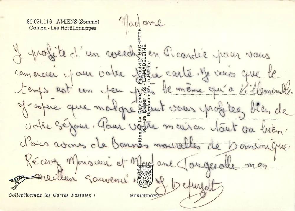 Camon - Os Hortillonnages — Amiens (Somme) — Éditions La Cigogne - Verso