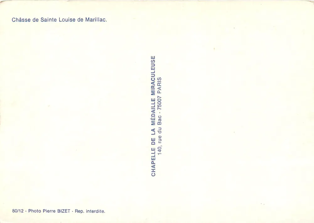 Câmara de Santa Luísa de Marillac — Capela da Medalha Milagrosa — Foto Pierre Bizet - Verso