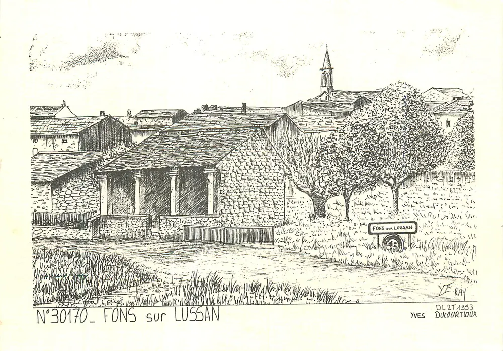 Fons sur Lussan — vista do vilarejo com igreja — Yves Ducourtieux, n°30170 - Frente