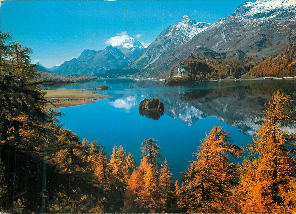 Dia de outono sobre o lago Silsersee — Foto Hans Steiner, Nr. 100 — Verlag St. Moritz - Frente