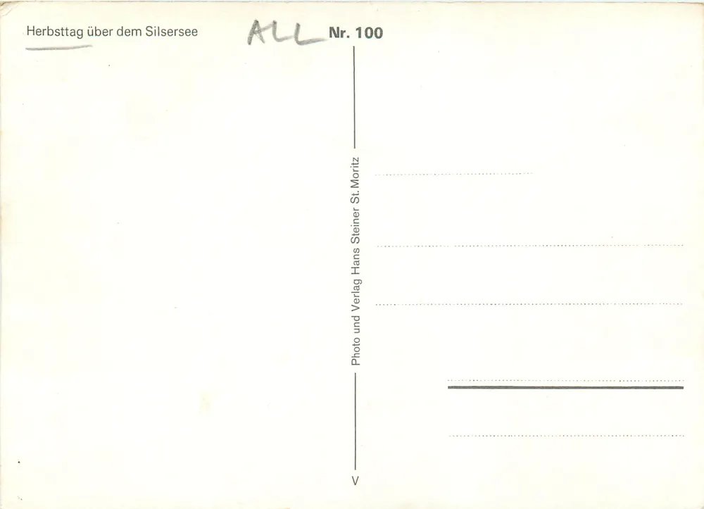 Dia de outono sobre o lago Silsersee — Foto Hans Steiner, Nr. 100 — Verlag St. Moritz - Verso