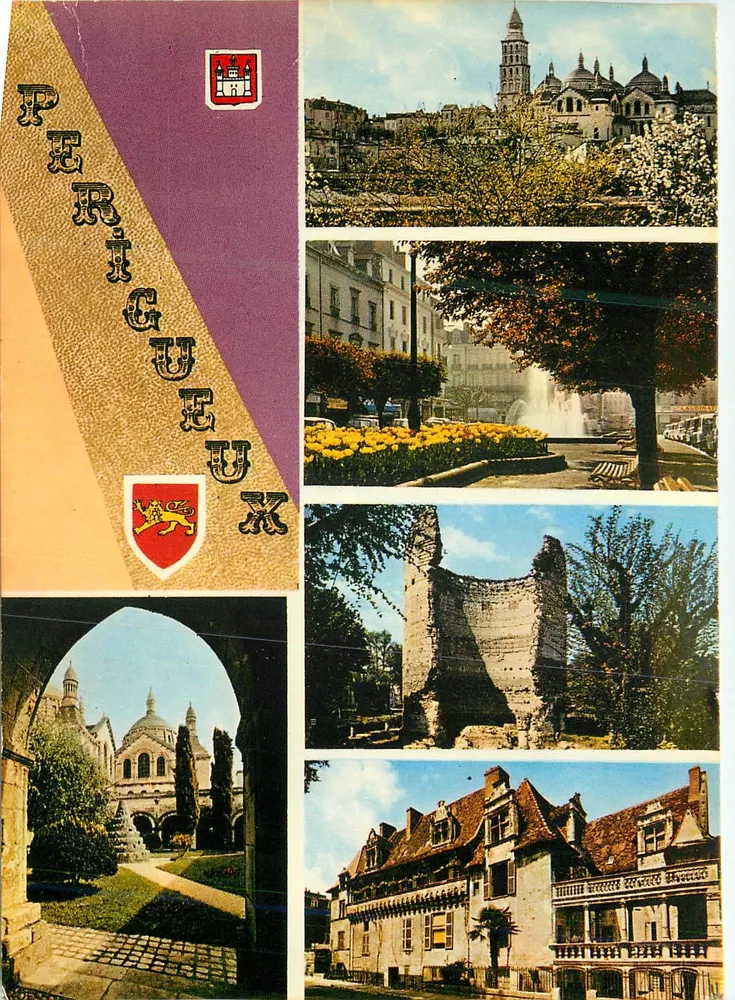 Périgueux — vue panoramique, place du 4 Septembre, tour de Vésone, ruines, maison des Consuls — Éditions Théodéjac - Recto