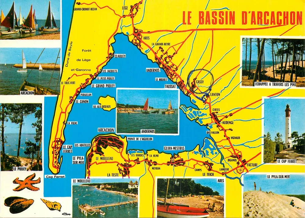 O Bassin d'Arcachon — Carte postale turística com mapa e fotos — Impressor Mâcon - Frente