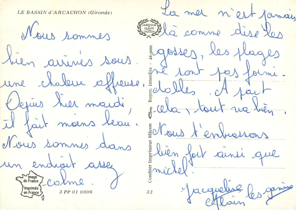 O Bassin d'Arcachon — Carte postale turística com mapa e fotos — Impressor Mâcon - Verso