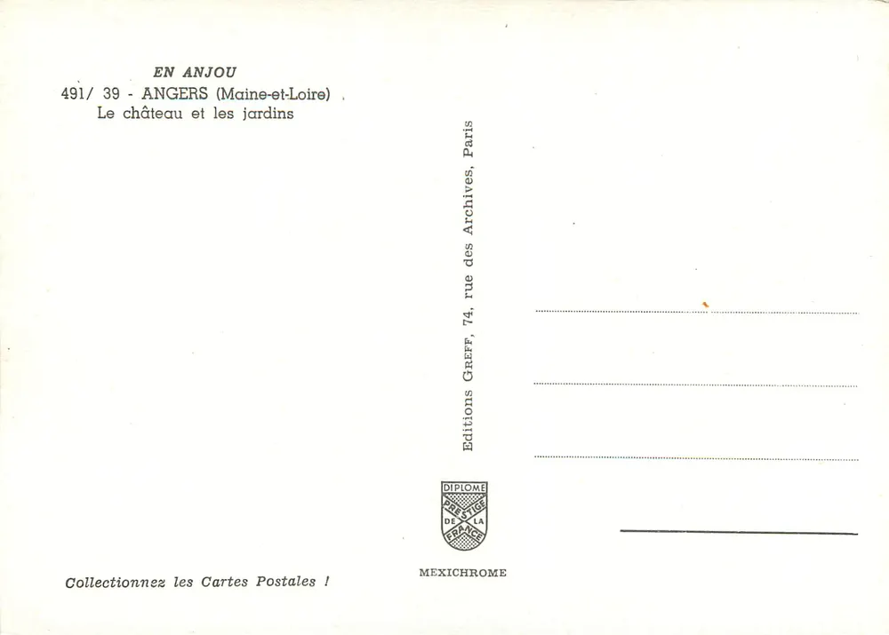 Schloss Angers — Gärten — Editions Greff - Rückseite