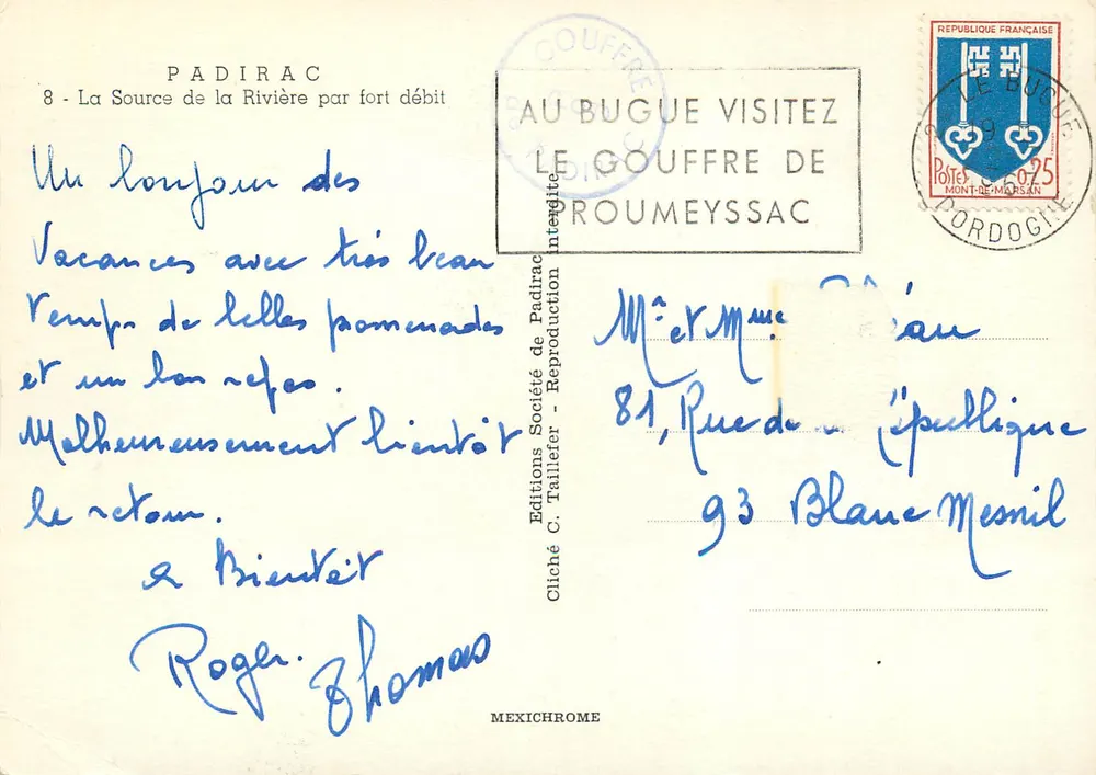 Gouffre de Roumeysac — Fonte da Rio com forte caudal — Edições C. Tallefer - Verso