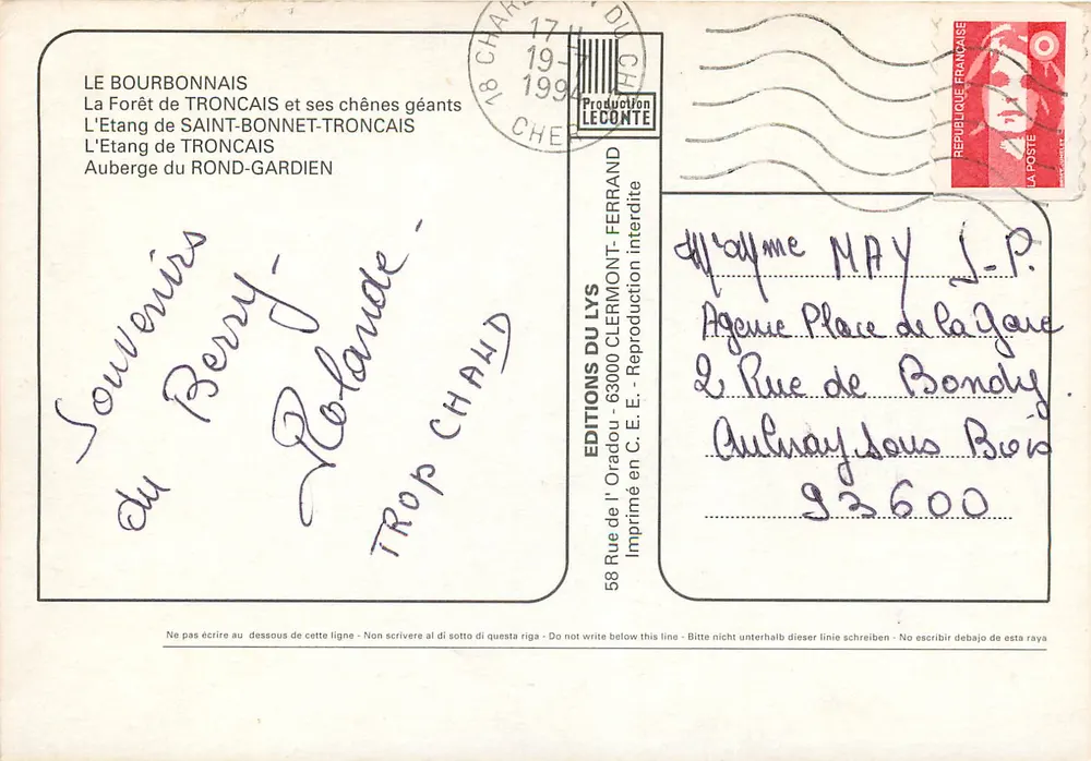Pays de Tronçais — Editora Éditions du Lys, número de série não visível - Verso