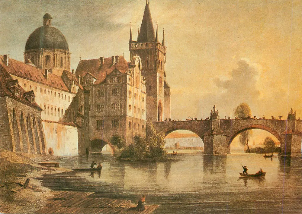 Vltava am Staroměstská Mostecká Turm — L. Lange, J. Poppel (1842) — Verlag Press Foto Praha, Nr. 979 - Vorderseite