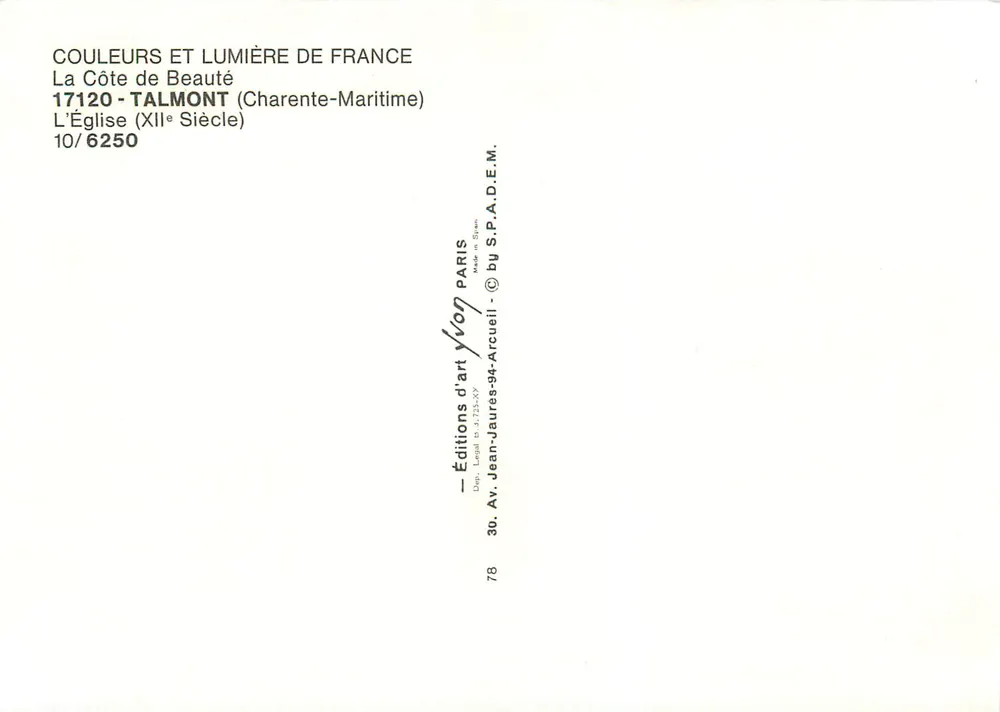 Igreja de Talmont — Século XII — Éditions d'art Yvon Arcueil - Verso