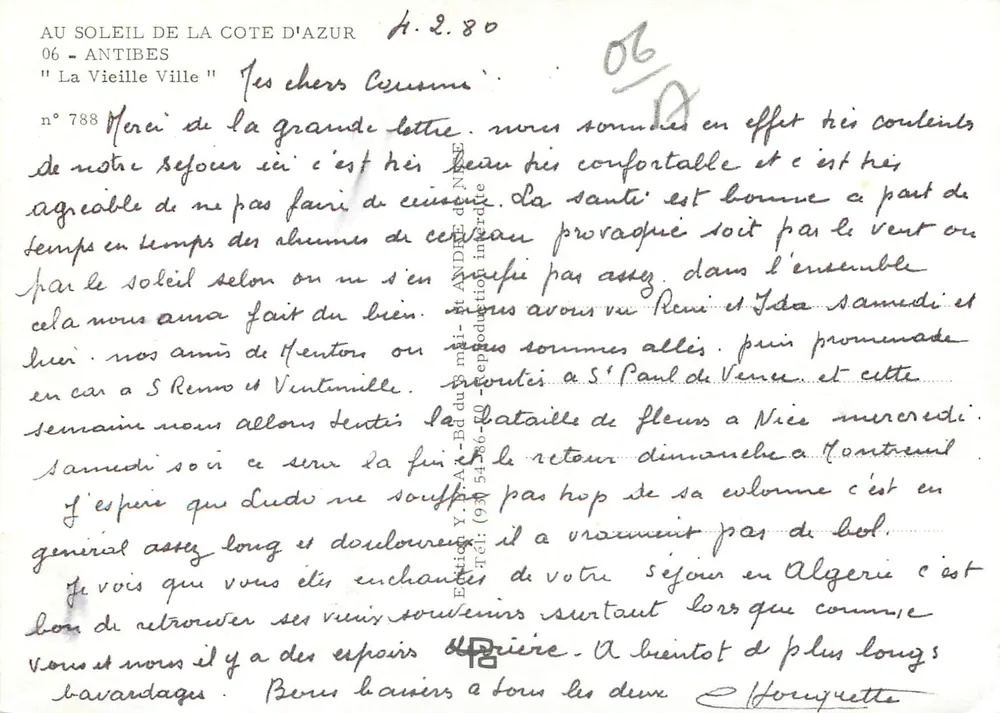 Antibes — A Velha Cidade — Edição Y. A. - Bd du NICE - Verso