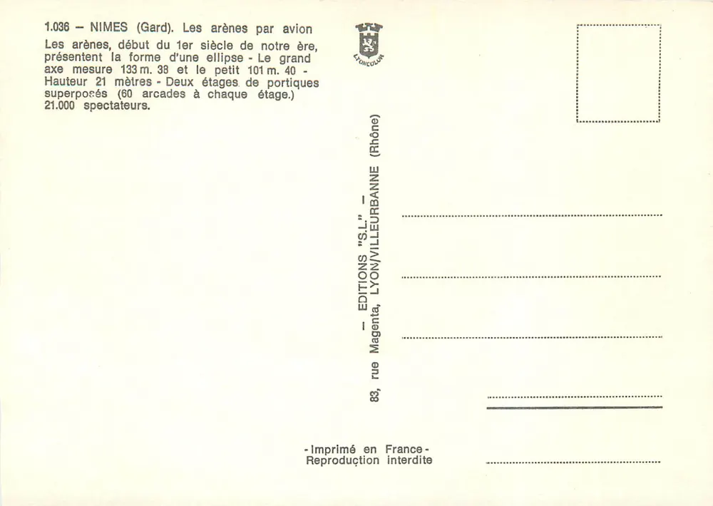Areny w Nîmes — widok z lotu — Wydawnictwo "S.L." - Rewers