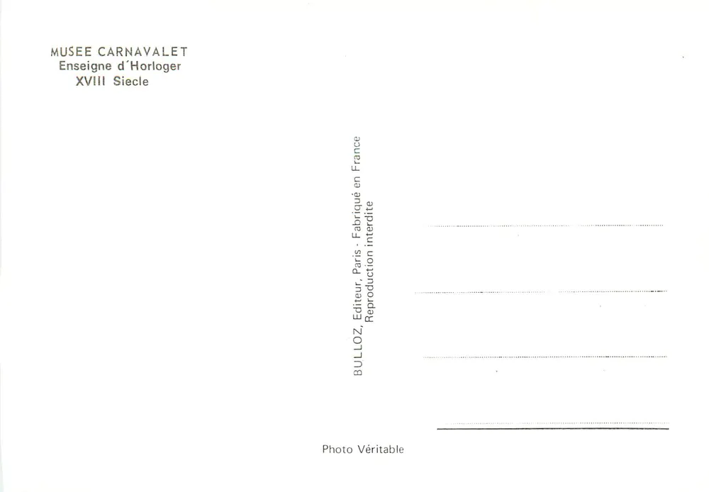 Relógio de parede — Século XVIII — Museu Carnavalet, editor Bulloz, Paris - Verso