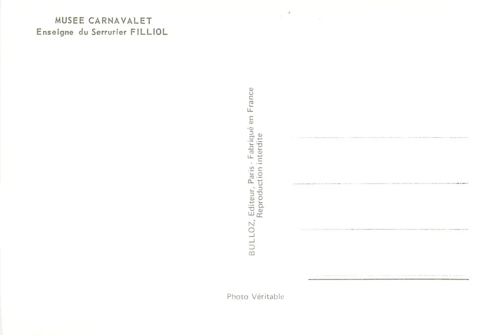 Sinal da fechadura Fillliol — Museu Carnavalet — editor Bulloz, Paris - Verso