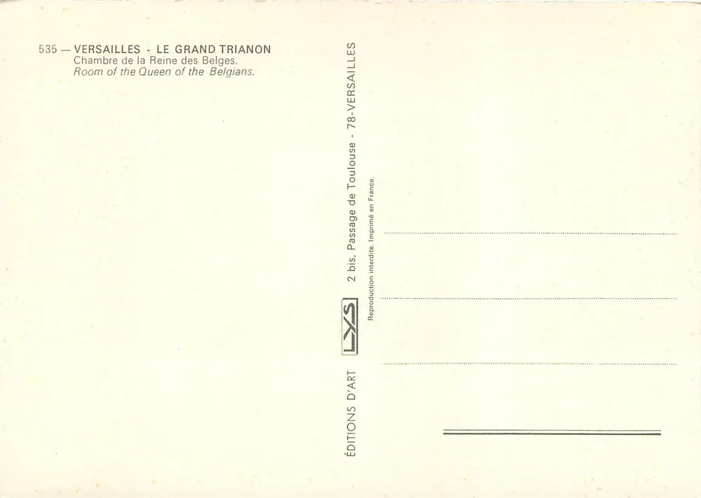 Zimmer der Königin der Belgier — Grand Trianon — Versailles — Éditions d'Art - Rückseite