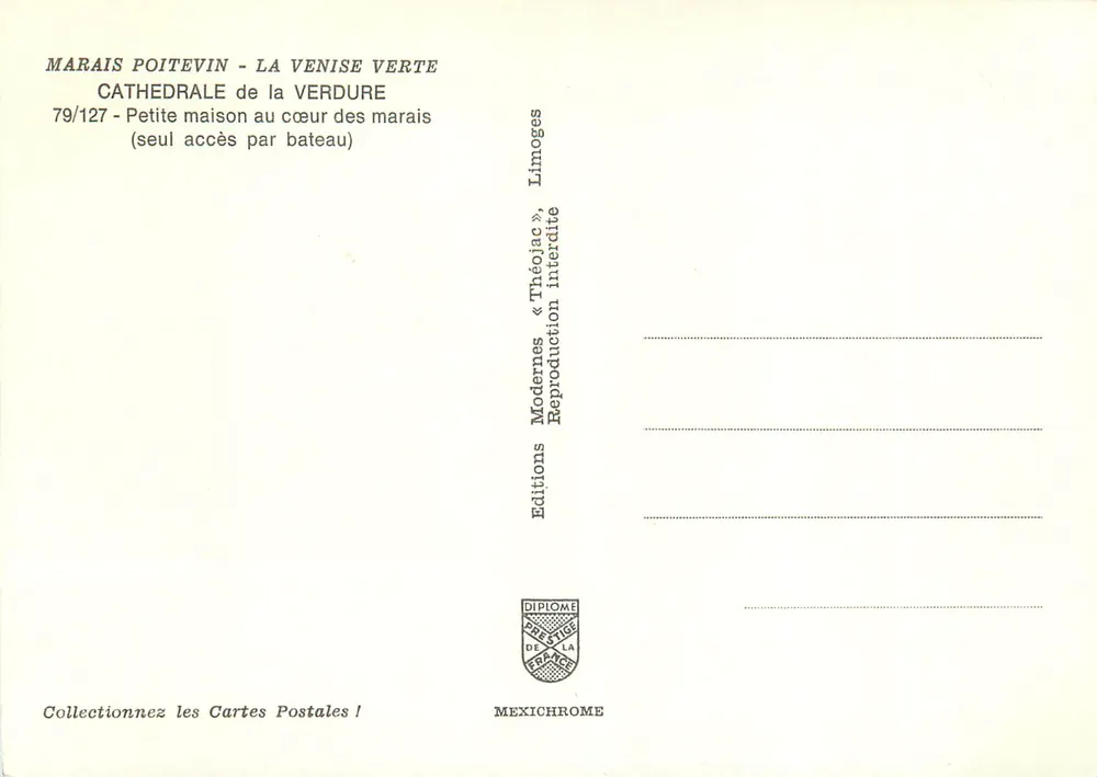 Marais Poitevin - La Venise Verte — Cathédrale de la Verdure — Éditions Modernes « Théojac » - Verso