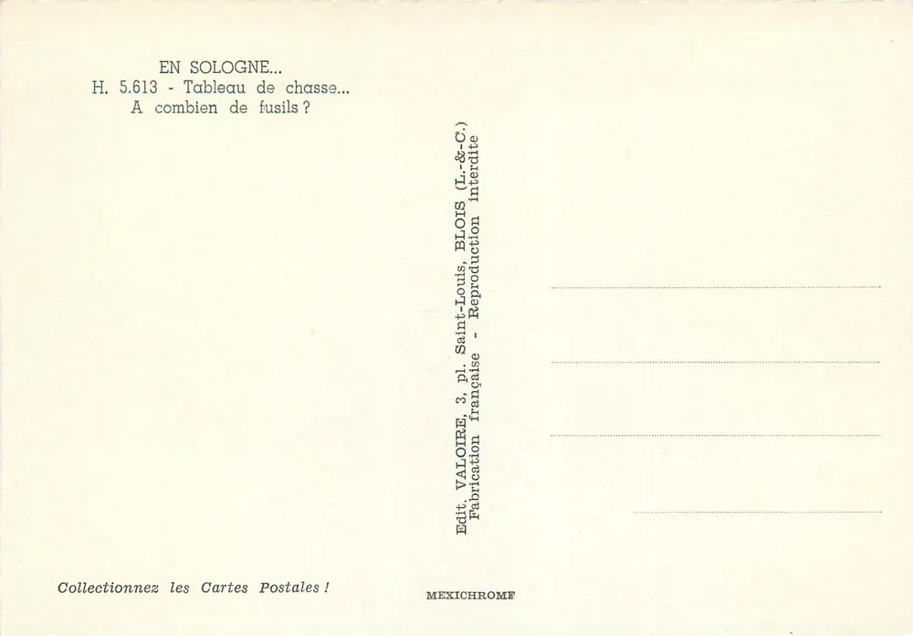 Caza en Sologne — Tableau de caccia — Editor Valoire, n° H.5.613 - Reverso
