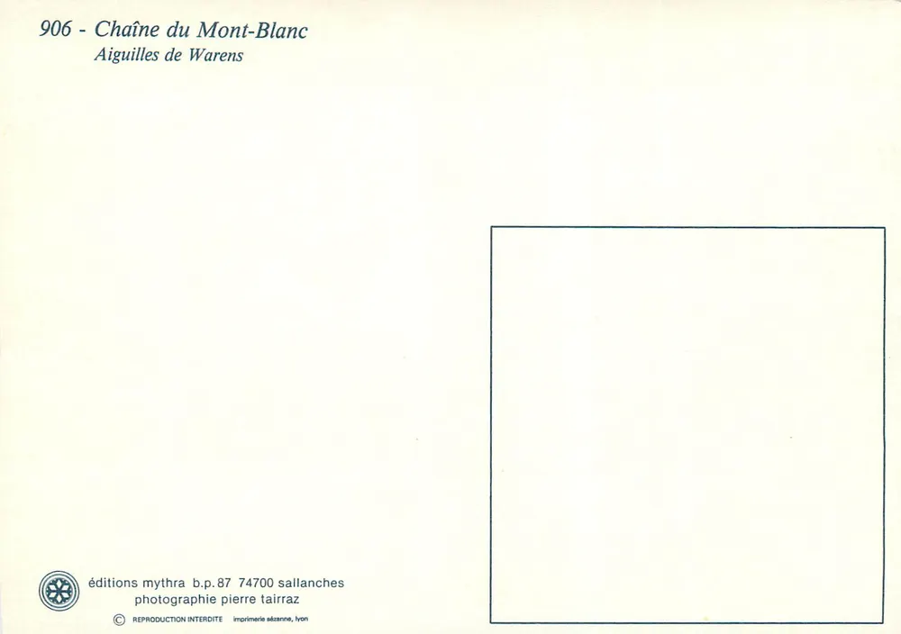 Aiguilles de Warens — Chaîne du Mont-Blanc — éditions mythra - Verso