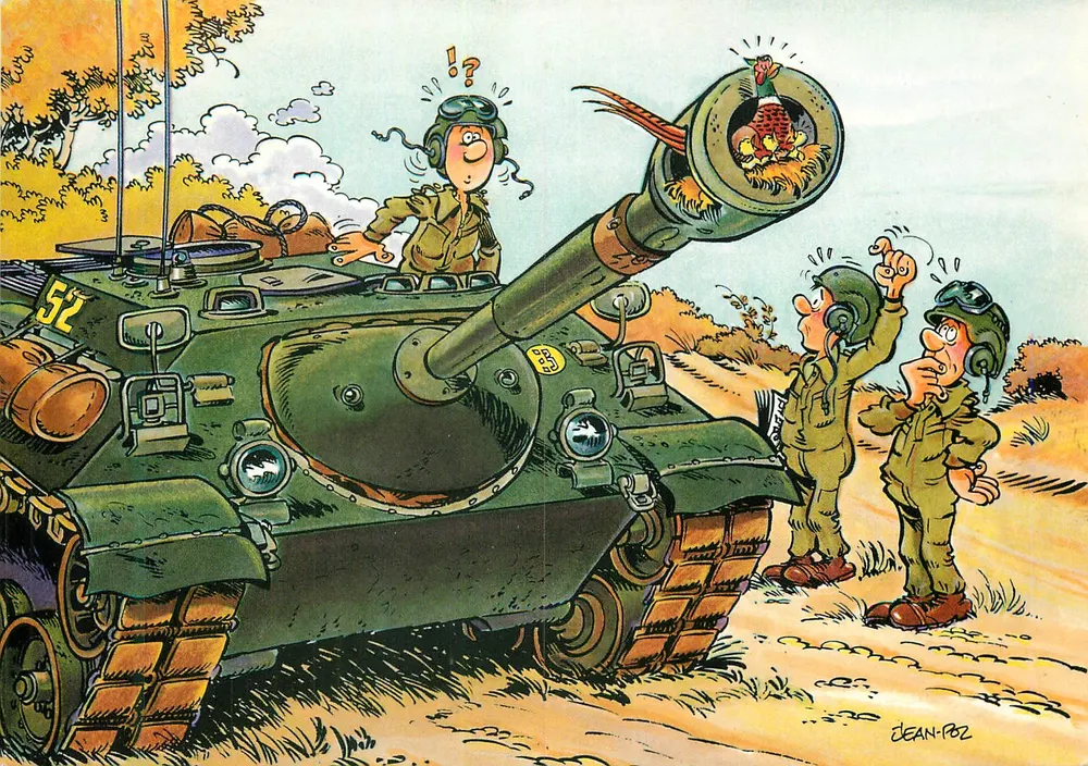Soldats et tank — caricature militaire — Jean-Poz - Recto