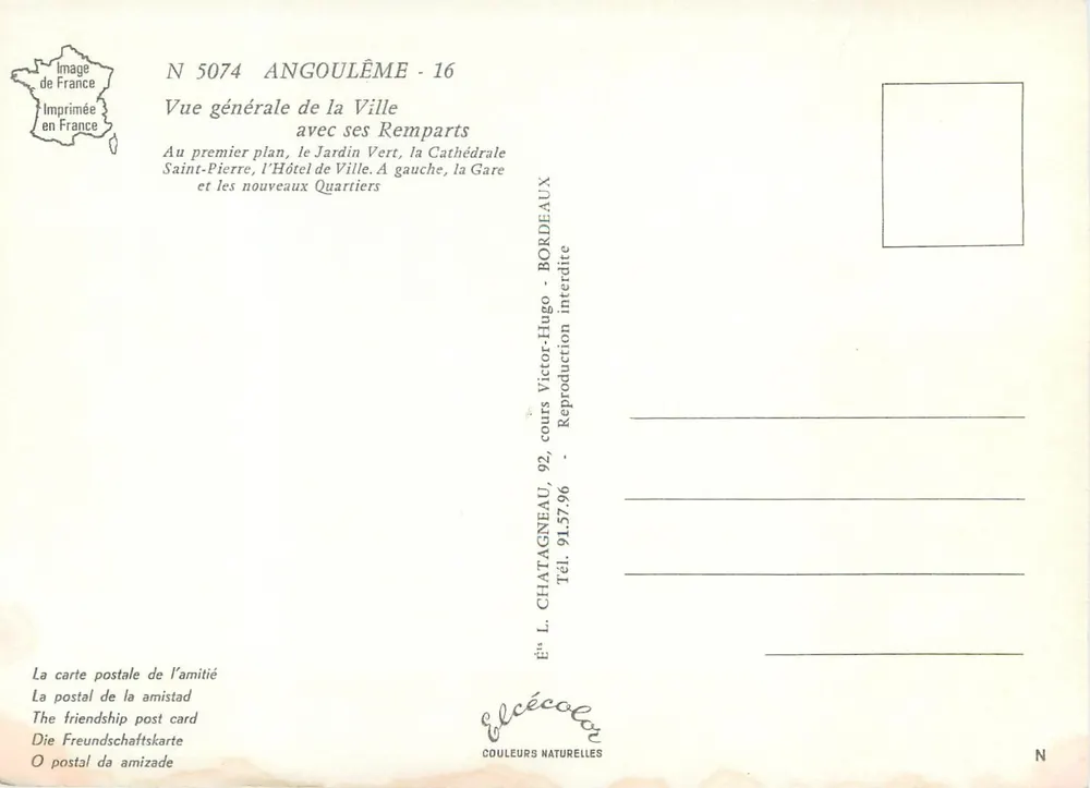 Angoulême — Allgemeiner Blick auf die Stadt mit ihren Mauern — Verlag Elcée, Nr. 5074 - Rückseite