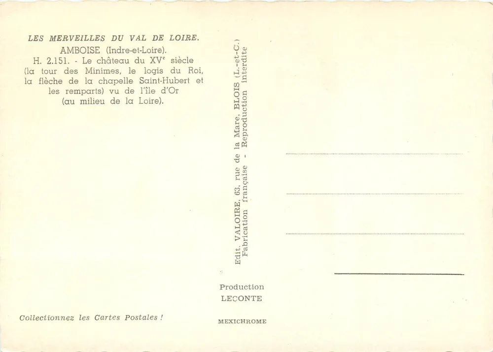 Amboise — Castelo do século XV — Édit. Valoire - Verso
