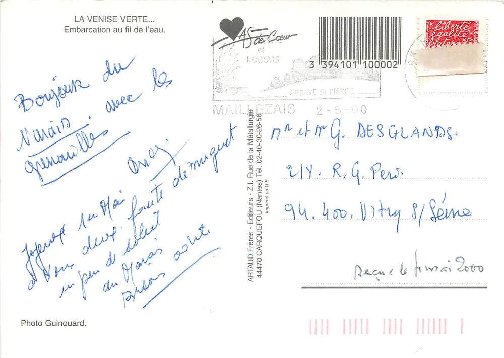 A Veneza Verde — Embarcação ao longo da água — Artaud Frères, Nantes - Verso